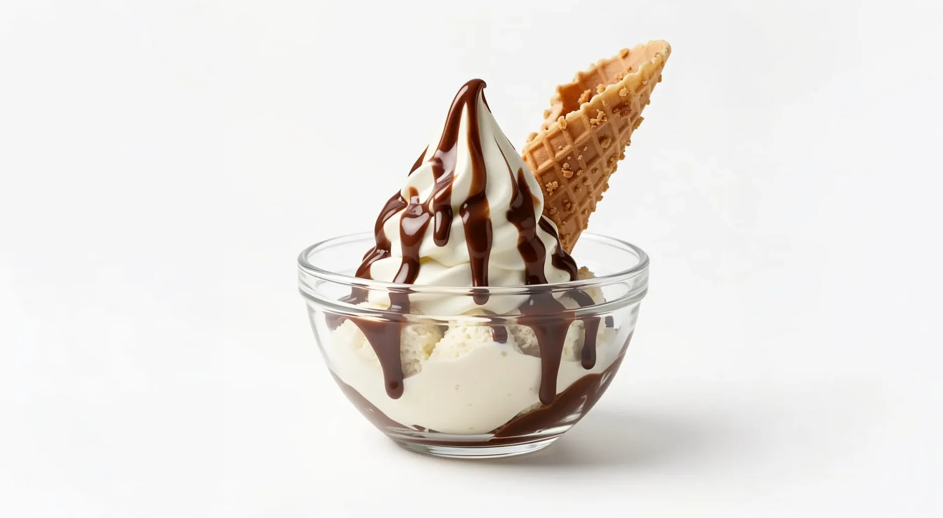 Roost Sundae with vanilla soft serve, hot fudge, and crushed waffle cone at The Rusty Roost